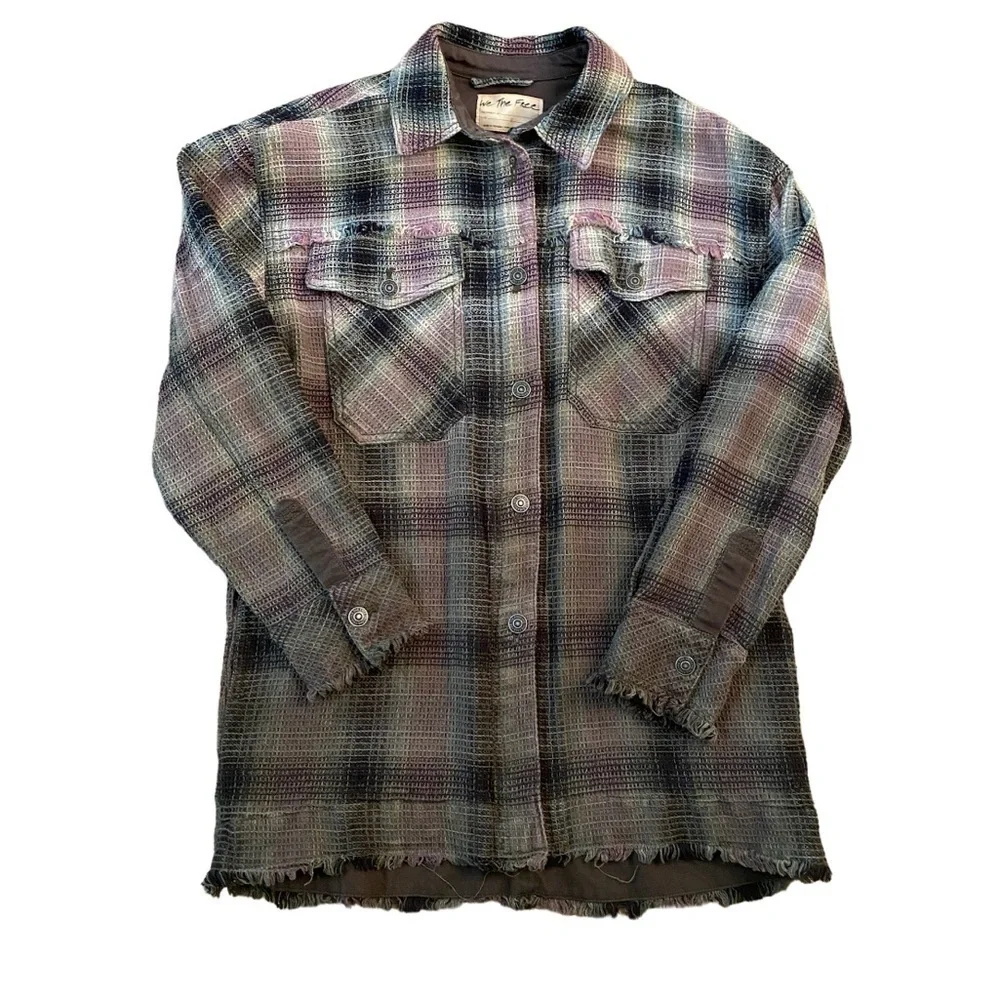 Free People Anneli Plaid Shirt Jacket - Spanish Olive Combo, S